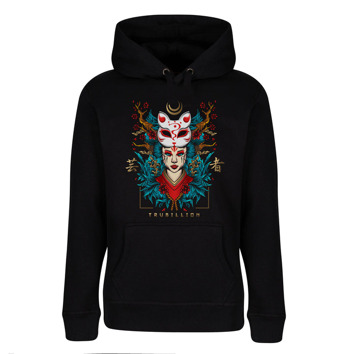 Geisha With Neko Cat Mask Pullover Hoodie